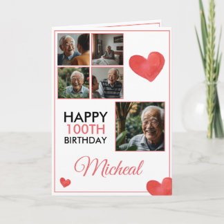 Carte Chic Red 5 Photo Collage 100e anniversaire