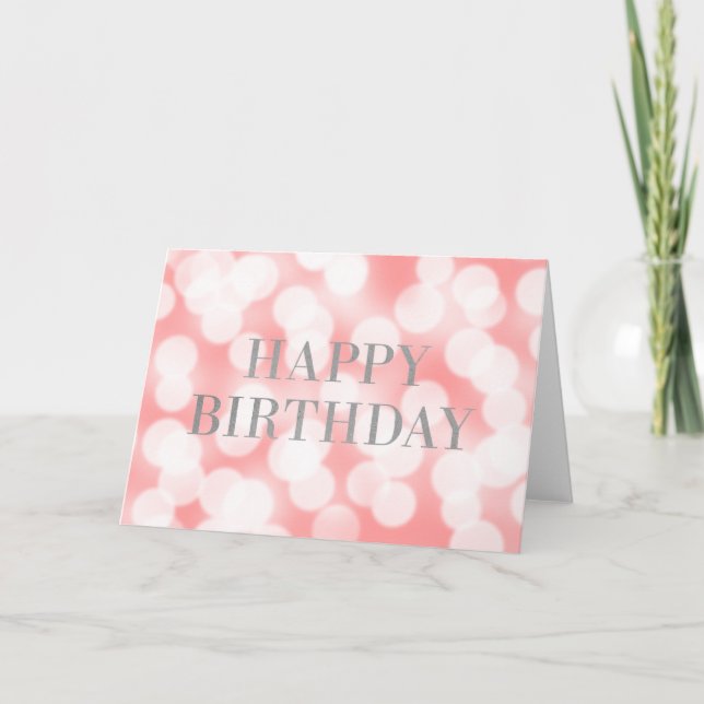 Carte Chic rose Bokeh éclaire Faux Argent Joyeux Anniver (Devant)