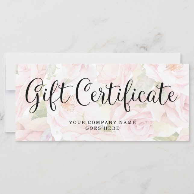 Carte Chic rose roses et certificat cadeau de script ten (Devant)