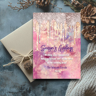 Carte Chic rose rousse gouttes rose Noël Nouvel An