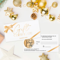 Chic ruban de feuille d'or blanc logo cadeau certi
