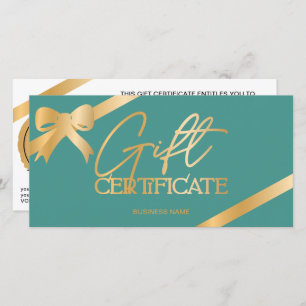Carte Chic ruban de feuille d'or vert logo certificat ca