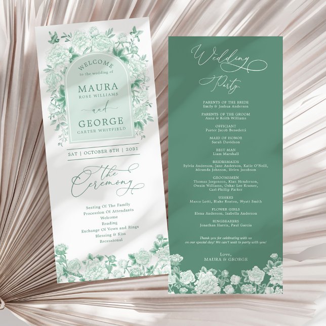 Carte Chic Sage Green Chinoiserie Floral Wedding Program (Créateur téléchargé)
