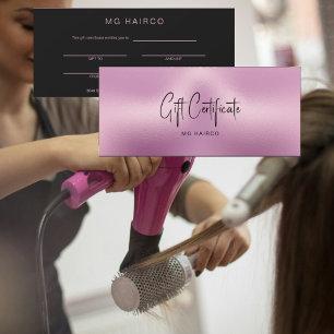 Carte Chic Salon Metallic Pink & Black Certificat Cadeau