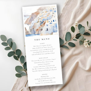 Carte Chic Santorini Grèce Watercolor Mariage Menu