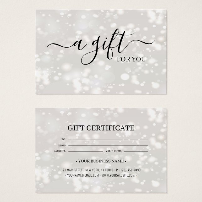 Carte Chic Shiny Customisée de certificat cadeau (Devant & derrière)
