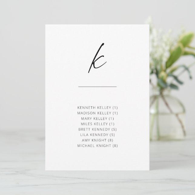Carte Chic + Simple Script Moderne Siège Alphabétique K (Debout devant)