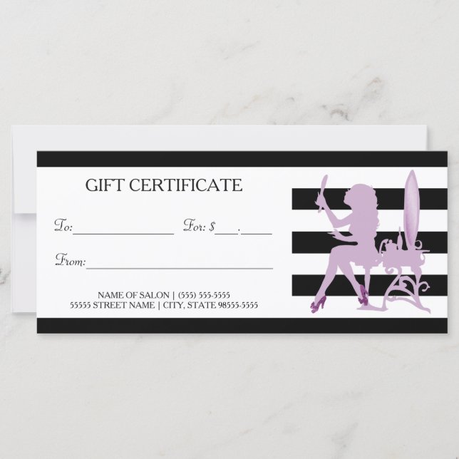 Carte Chic Stripes Purple Girl Salon Certificat Cadeau (Devant)