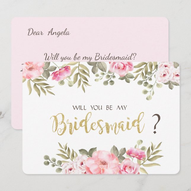 Carte Chic Watercolor Floral Bridesmaid (Devant / Derrière)