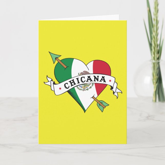 Carte Chicana Coeur de tatouage avec drapeau mexicain (Devant)