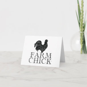 Carte Chick à la ferme noire avec coq BLANC