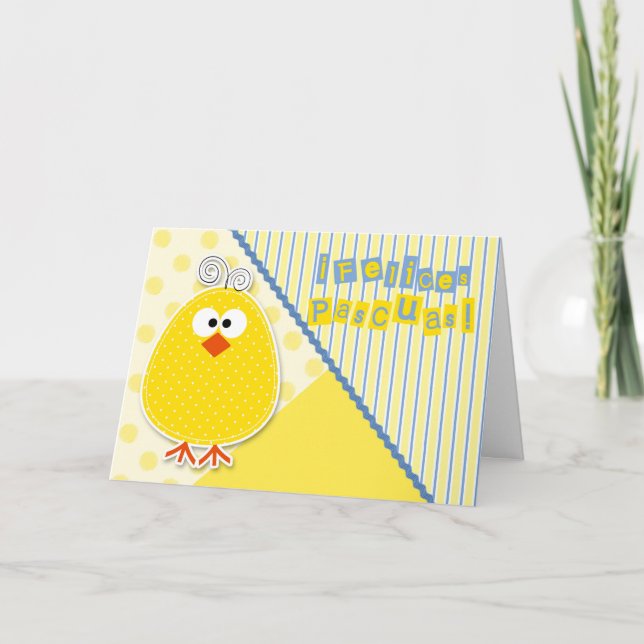 Carte Chick de Pâques espagnol en Bleu et Jaune pour enf (Devant)