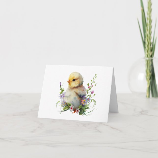 Carte Chick en aquarelle avec Fleurs BLANC (Devant)