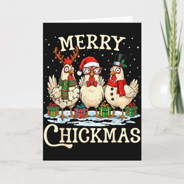Carte Chicken Christmas Santa Hat Merry Chickmas Xmas Fa (Devant)