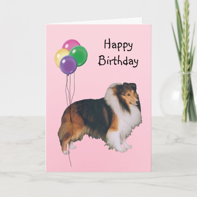 Carte Chien à mouton Shetland, Ballons d'anniversaire (Devant)