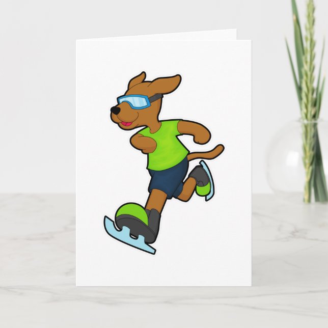 Carte Chien à Patinage sur glace avec lunettes (Devant)
