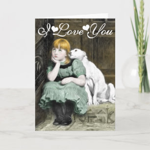 Carte Chien Adoring Girl Victorian Peinture Je Vous Aime