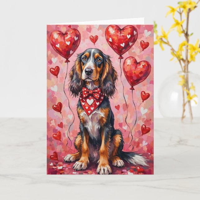 Carte Chien Afghan Hound pour la Saint-Valentin avec des (Fleur jaune)