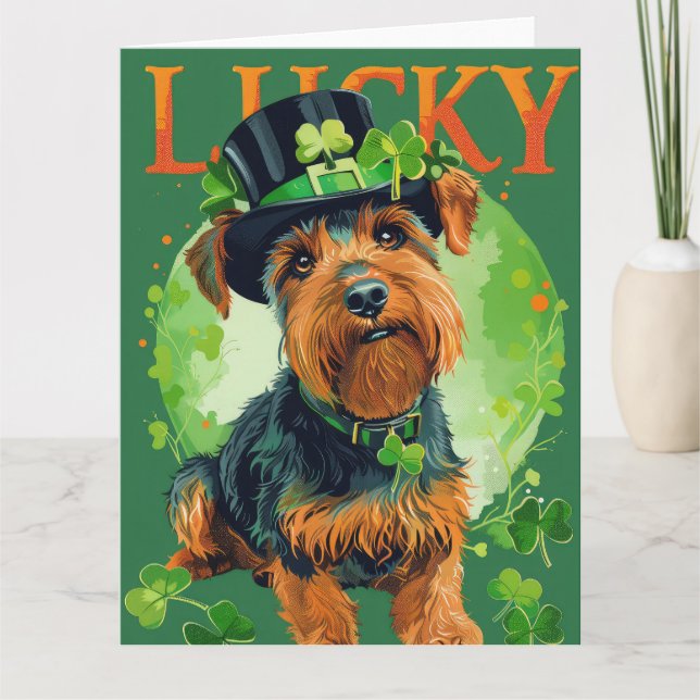 Carte Chien Airedale jour de la Saint-Patrick (Devant)