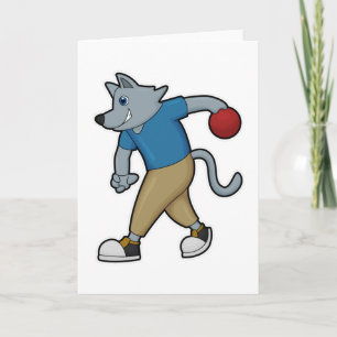 Carte Chien au bowling avec boule de bowling