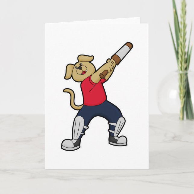 Carte Chien au cricket avec batte de cricket (Devant)