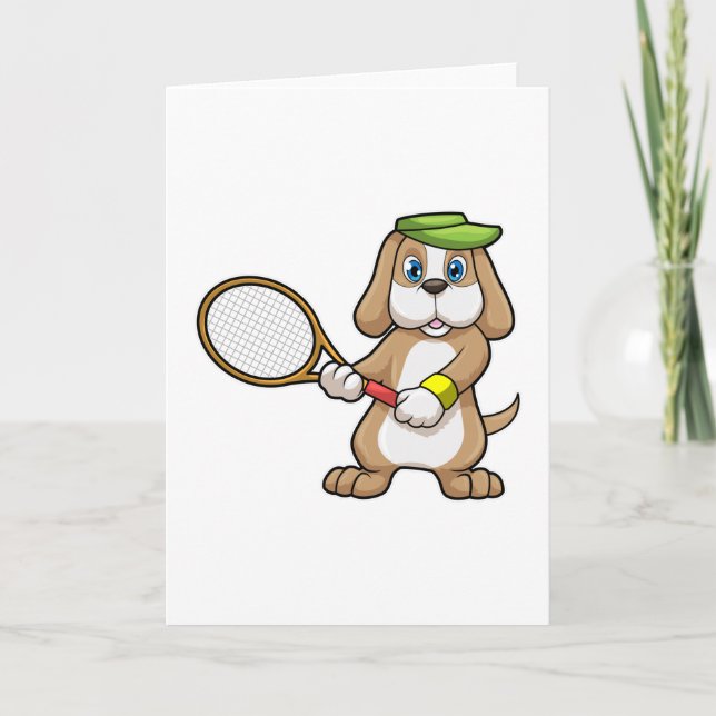 Carte Chien au tennis avec raquette de tennis et casquet (Devant)