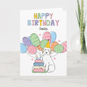 Carte Chien Aussiedoodle Blanc Joyeux anniversaire
