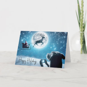 Carte Chien avec téléphone regarder le Père Noël