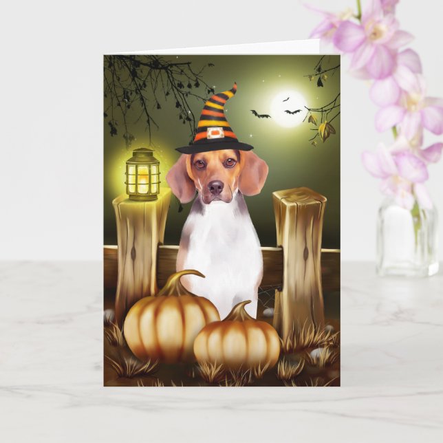Carte Chien beagle avec sorcière Casquette Halloween idé (Orchidée)