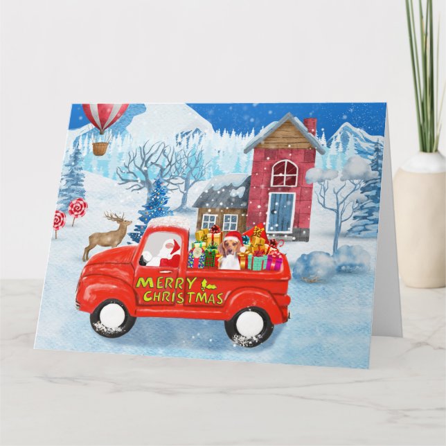 Carte Chien beagle dans la livraison de Noël Camion neig (Devant)