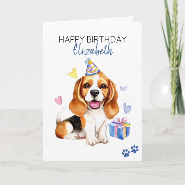 Carte Chien beagle Personnalisé Joyeux anniversaire (Devant)