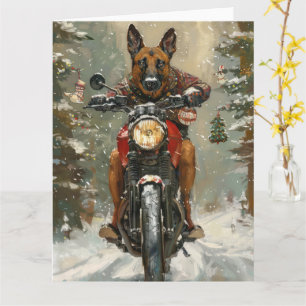 Carte Chien belge Malinoi équitation moto Noël