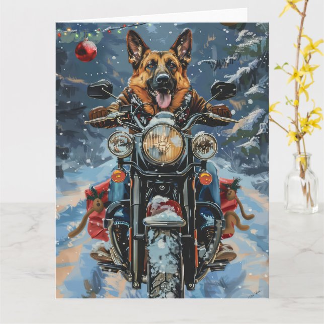 Carte Chien berger allemand équitation moto Noël (Fleur jaune)