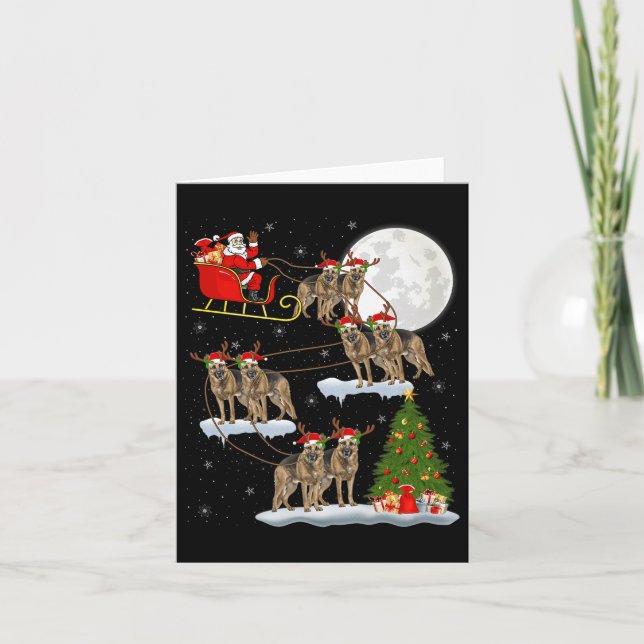 Carte Chien Berger Allemand Père Noël Traîneau Volant No (Devant)