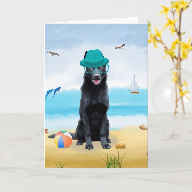 Carte Chien berger allemand sur la plage (Fleur jaune)