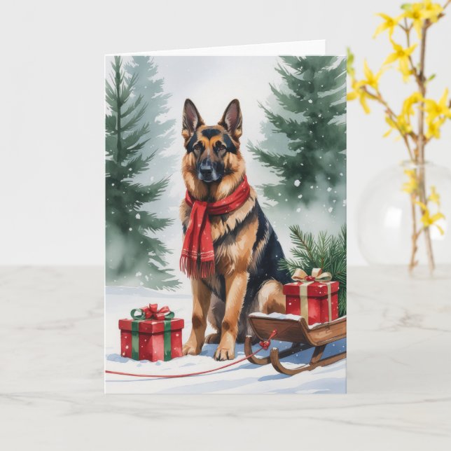 Carte Chien berger allemand voeux de Noël (Fleur jaune)