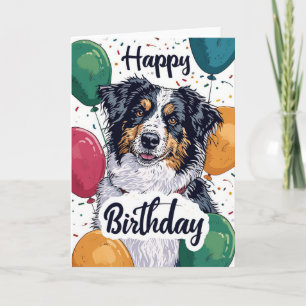 Carte Chien berger australien avec ballons Anniversaire