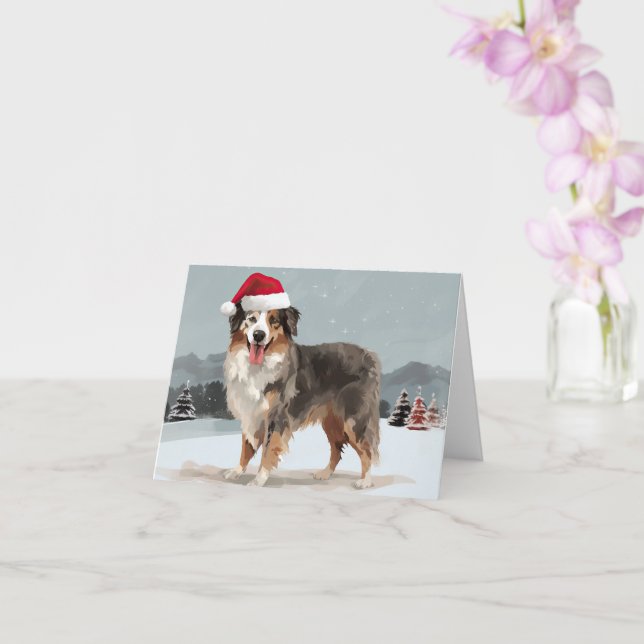 Carte Chien berger australien en Noël de neige (Orchidée)