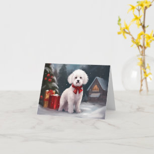 Carte Chien Bichon Frise dans la neige de Noël