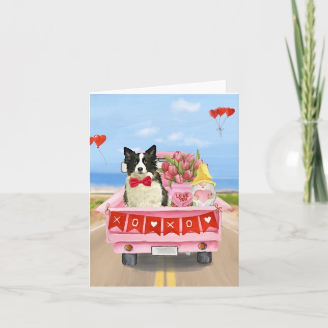 Carte Chien Border Collie Camion de la Saint-Valentin Cœ (Devant)