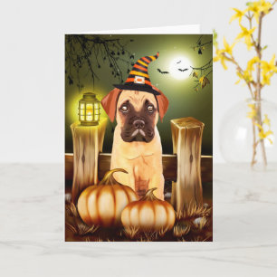 Carte Chien bullmastiff avec Casquette sorcier Halloween