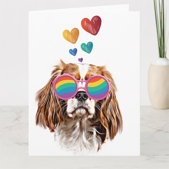 Carte Chien Cavalier King avec coeurs Saint-Valentin  (Devant)