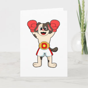 Carte Chien champion de boxe avec ceinture et gants de b