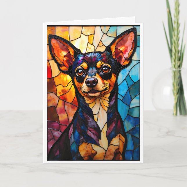 Carte Chien Chihuahua de style vitrail (Devant)