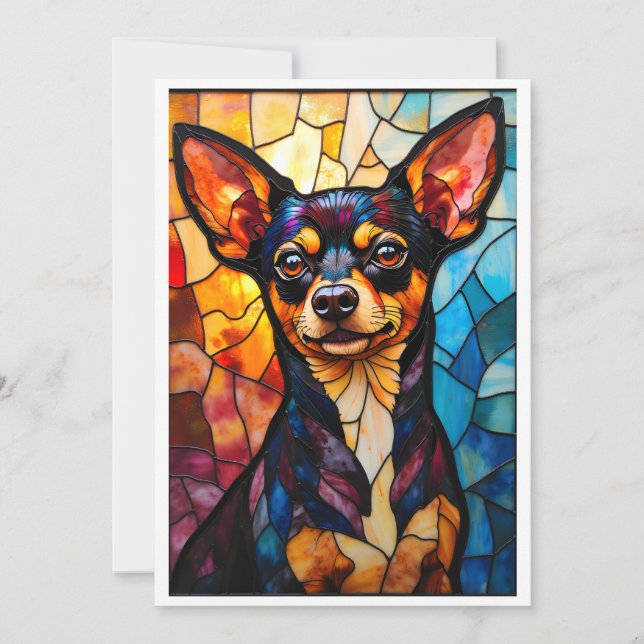 Carte Chien Chihuahua de style vitrail (Devant)
