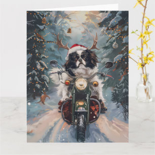Carte Chien Chin japonais équitation moto Noël
