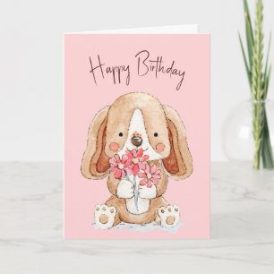 Carte Chien chiot avec fleurs