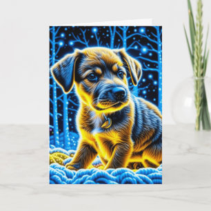 Carte Chien chiot mignon jouant à Noël de neige