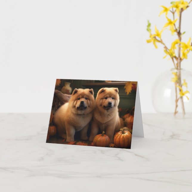 Carte Chien Chow Chow Bébé Délice d'Automne Citrouille (Fleur jaune)