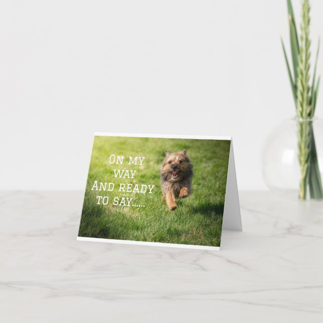 CARTE *CHIEN COMÉDIQUE * DIT HEUREUX *ANNIVERSAIRE* (Devant)